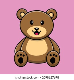 Cute Bear Sitting Cartoon Vector Icon Illustration. Animal Icon Concept Isolated Premium Vector. Flat Cartoon Style