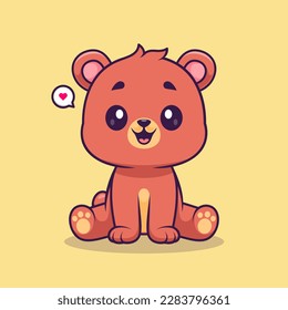 Cute Bear Sitting Cartoon Vector Icon Illustration. Animal Nature Icon Concept Isolated Premium Vector. Flat Cartoon Style