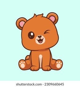 Cute Bear Sitting Cartoon Vector Icon Illustration. Animal Nature Icon Concept Isolated Premium Vector. Flat Cartoon Style