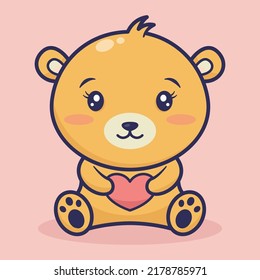 cute bear sitting hugging love pillow