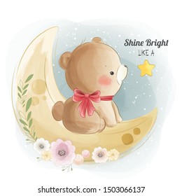 Cute Bear Sitting On the Moon