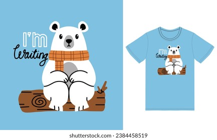 Cute Bear sitting with tshirt design premium vector the Concept of Isolated Technology. Flat Cartoon Style Suitable for Landing Web Pages,T shirt, Flyers, Stickers