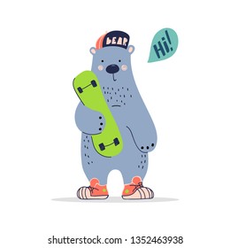 Cute bear with skate. Eps 10.