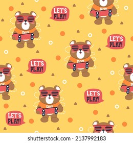 Cute bear with skateboard cartoon pattern designs