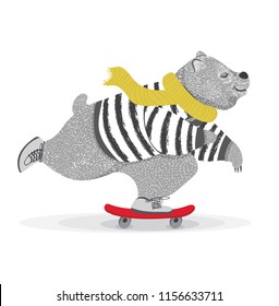 Cute bear skateboard vector design.animal illustration.T shirt graphic.