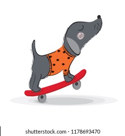 Cute bear skateboard vector design.animal illustration.T shirt graphic.Isolated on white background.For children, birthday and baby shower celebration card.Textile artwork.