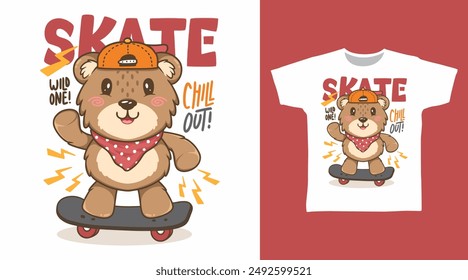 Cute Bear Skateboard Vector Illustration T shirt Designs