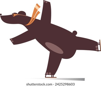 Cute bear a skater. 
Cartoon cute bear skates on ice. Isolated on white background
