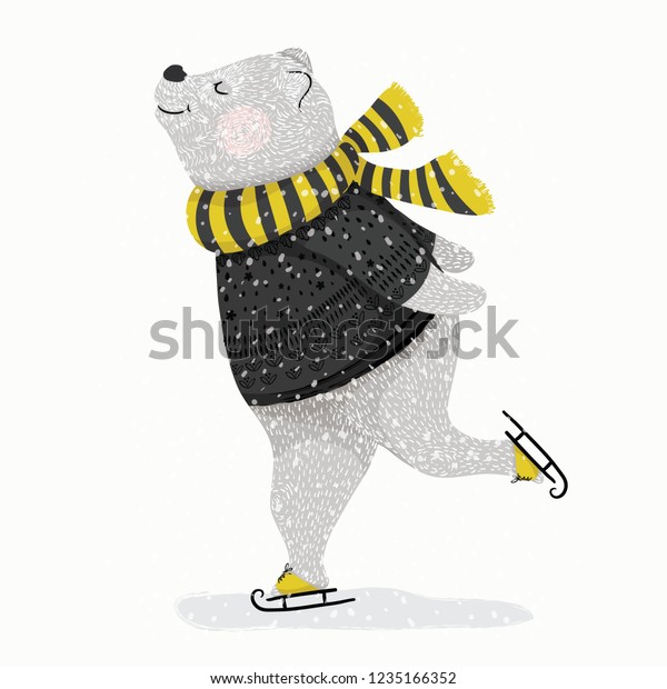 ファッションアート 子ども向けの本 Tシャツのプリント グリーティングカードなど 冬のテーマベクターイラストのかわいい熊のスケート のベクター画像素材 ロイヤリティフリー