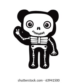 Cute Bear Skeleton Giving Peace Sign With His Hands