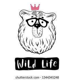 Cute bear in sketch style. Wild life slogan. Eps 10.