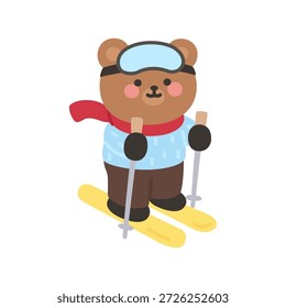 A cute bear skiing forward confidently Vector Illustration