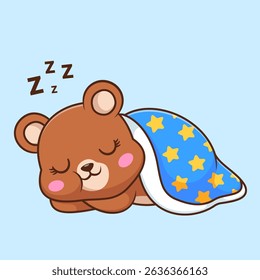 Cute Bear Sleeping with Blanket Cartoon Vector Icon Illustration. Animal Nature Icon Concept Isolated Premium Vector. Flat Cartoon Style