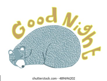 Cute bear sleeping. Good Night. vector illustration.