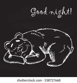 Cute bear sleeping. Good Night. Hand drawn sketch vector illustration.