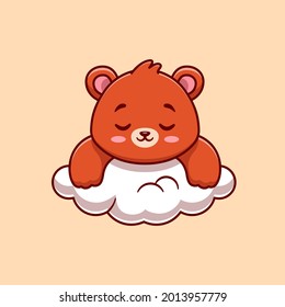 Cute Bear Sleeping On Cloud Cartoon Vector Icon Illustration. Animal Nature Icon Concept Isolated Premium Vector. Flat Cartoon Style