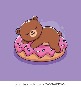 urso bonito dormindo em um donut. ilustração vetor