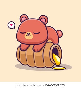 Cute Bear Sleeping On Honeycomb Cartoon Vector Icon Illustration. Animal Nature Icon Concept Isolated Premium Vector. Flat Cartoon Style