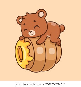 Cute Bear Sleeping On Honeycomb Cartoon Vector Icon 
Illustration. Animal Food Icon Concept Isolated Premium 
Vector. Flat Cartoon Style 