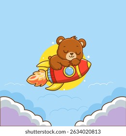 Cute Bear Sleeping on a Rocket