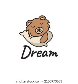 Cute Bear Sleeping With Pillow Cartoon Vector Icon Illustration.