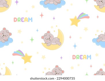 Cute Bear Sleeping Seamless Pattern Cartoon Illustration
