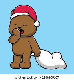 Cute Bear Sleepy With Caps And Pillow Cartoon Vector Icon Illustration. Animal Icon Concept Isolated Premium Vector.