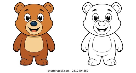 Cute Bear Smile Cartoon Coloring Page For Kids