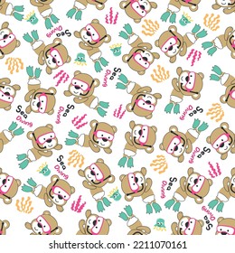Cute bear in snorkel mask diving in the sea isolated on white background illustration vector Can be used for t-shirt print, Creative vector childish background for fabric textile, and other decoration
