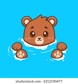 Cute Bear Soaking In Water Cartoon Vector Icon Illustration. Animal Nature Icon Concept Isolated Premium Vector. Flat Cartoon Style