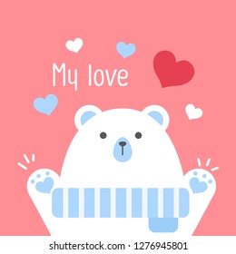 Cute bear of square gift tag, card, postcard,Happy valentines day
