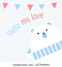 Cute bear of square gift tag, card, postcard,Happy valentines day