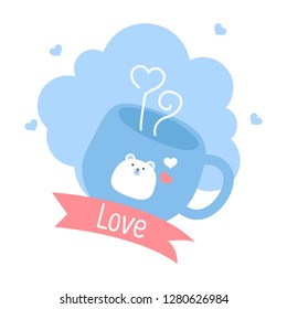 Cute bear of square gift tag, card, postcard,Happy valentines day