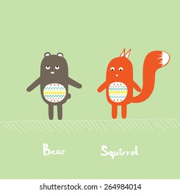 Cute bear and squirrel