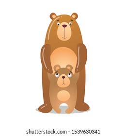 The cute bear is standing with a baby. Vector illustration isolated on white background