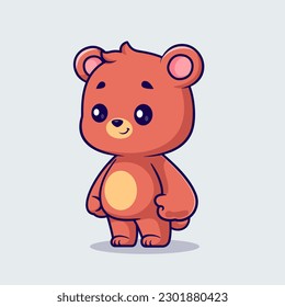 Cute Bear Standing Cartoon Vector Icon Illustration. Animal Nature Icon Concept Isolated Premium Vector. Flat Cartoon Style