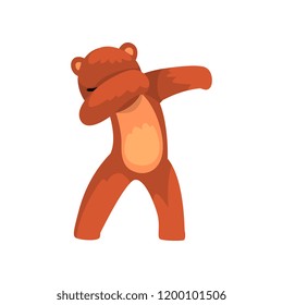 Cute bear standing in dub dancing pose, cartoon wild animal doing dubbing vector Illustration on a white background