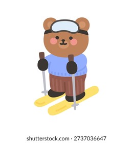 A cute bear standing on skis in winter gear Vector Illustration