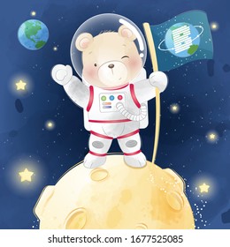 Cute bear standing oon the moon