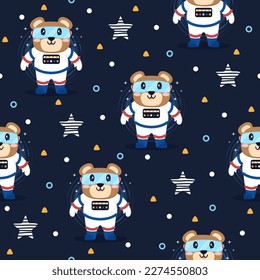 Cute Bear with Star Cartoon Vectors Pattern Backgrounds.