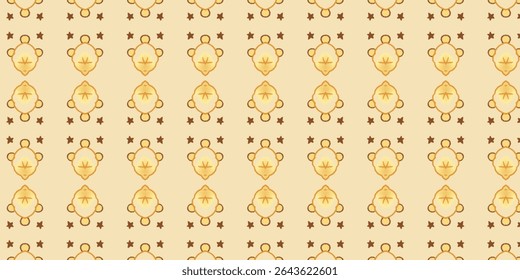 Cute bear and star seamless pattern with a soft beige background, perfect for nursery design, textiles, or wrapping paper. Repeating pattern includes bear, star, pattern, texture, cute.
