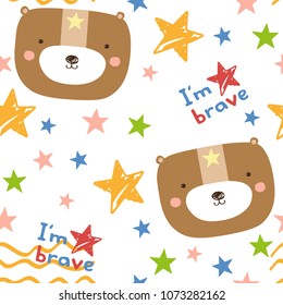 Cute bear with stars childish seamless pattern