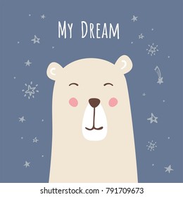 Cute bear and stars. Illustration for greeting cards or children's design.