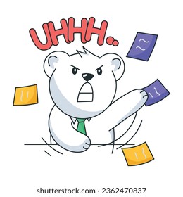 Cute bear sticker depicting work anger 