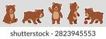 Cute bear sticker set. Cartoon bear in different poses. Vector illustration.