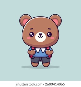 Cute Bear Student With Backpack Go To School Cartoon Vector Icon Illustration. Animal Education Icon Concept Isolated PremiumVector. Flat Cartoon Style