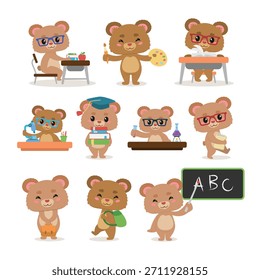 Cute Bear Students In School Illustration Collection