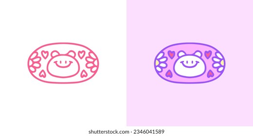 Cute bear and sunflower emblem, illustration for logo, t-shirt, sticker, or apparel merchandise. With doodle, retro, groovy, and cartoon style.