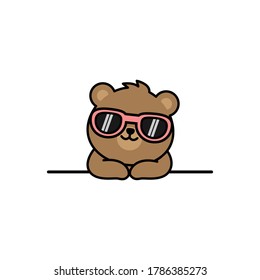 Cute bear with sunglasses cartoon, vector illustration