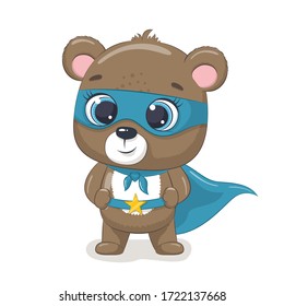 Cute bear super hero. Vector illustration for baby shower, greeting card, party invitation, fashion clothes t-shirt print.